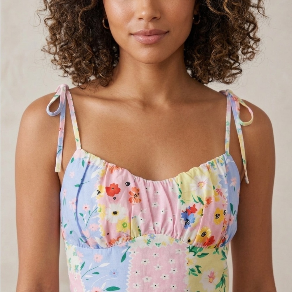 SHEIN Floral Tie-Shoulder Chemise — Pastel Multi